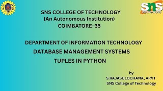 Python list part 2 | S. Rajasulochana | SNS Institutions
