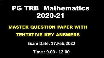 PG TRB Mathematics | Master Question Paper | Tentative Key Answers| 2020-21|SS Academy for Physics