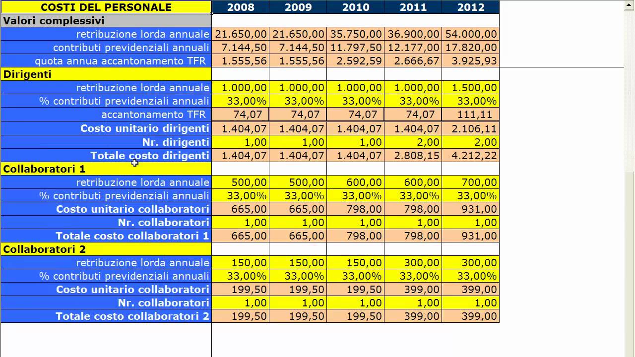 esempio di business plan excel