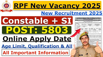 RPF New Vacancy 2025-26 | RPF SI New Vacancy 2026 | RPF Constable Vacancy 2025 | Notification Apply