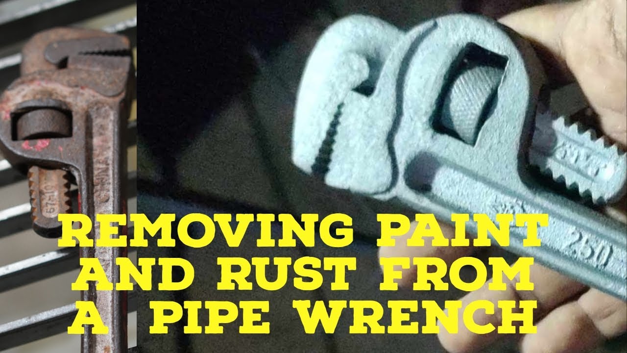 Removing paint and rust from a pipe wernch - YouTube