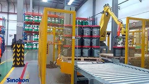 Sinolion Barrel oil Roller Conveyor Robot palletizer Pallet online wrapping