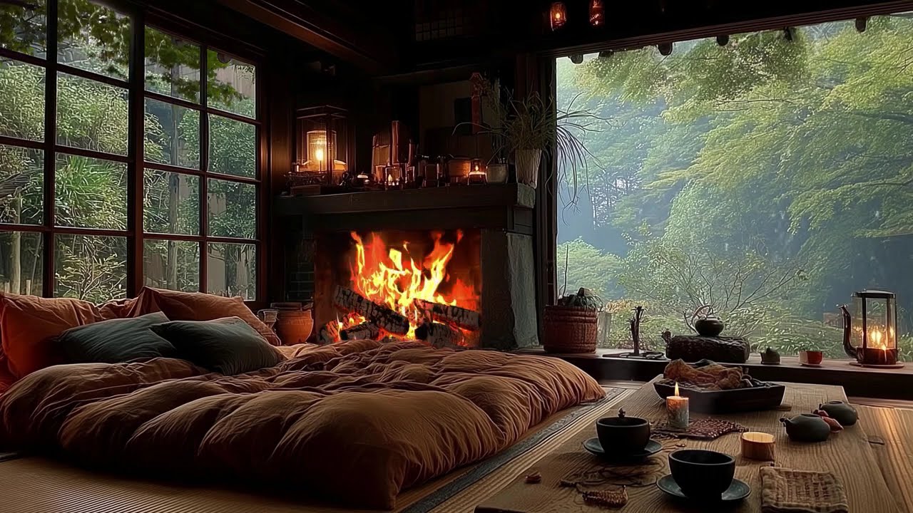 Rain Sounds & Cozy Fireplace – Warm Crackling Sounds for Deep Sleep, Stress Relief | Meditation