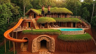 200 Days Building a Hidden Forest Villa with Underground Pool and Multi Level Water Slide System