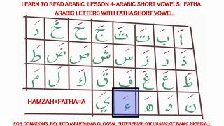 LEARN TO READ ARABIC- LESSON 4- ARABIC SHORT VOWELS :FATHA