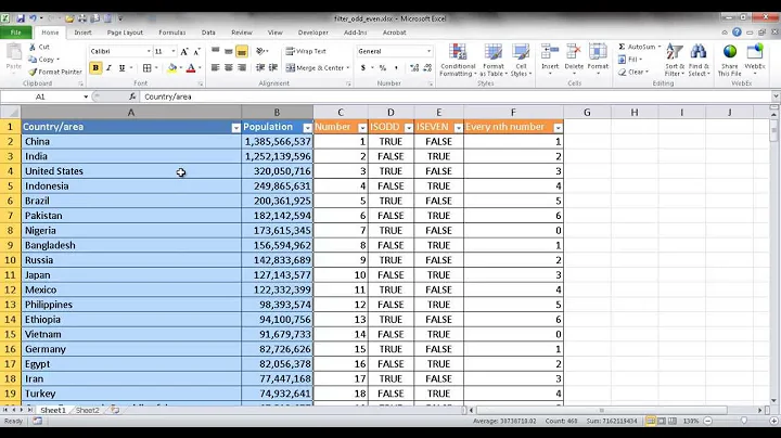 Filter Odd or Even Rows in Excel