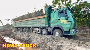 HOWO SIÊU KHỦNG CHỞ CÁT LÙI CỰC GAY CẤN ĐỔ BEN | MÁY XÚC KOMATSU CẦN DÀI MÚC CÁT | EXCAVATOR