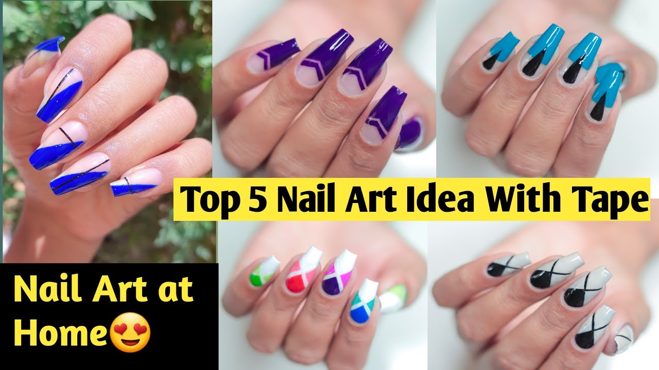 Top5 Nail Art Idea Using Only Tape 😍 Easy Nail Art Design For Beginners Kumkum Gautam YouTube