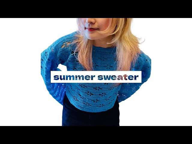かぎ針編み】お花の透かし編みサマーセーターの編み方 BLUE SUMMER