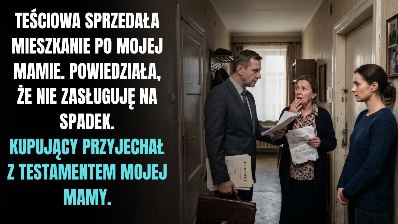 Weszłam do mieszkania mojej zmarłej mamy i zobaczyłam obcych ludzi z miarką w dłoniach, a moja teściowa powiedziała mi z uśmiechem: „Sprzedane! Akt był w czwartek”. Przez 14 miesięcy pielęgnowała...