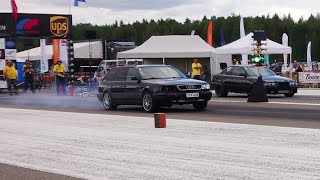 BMW E36 2.8T vs Audi S6 C4 Avant 2.2TQ 1/4 mile drag race