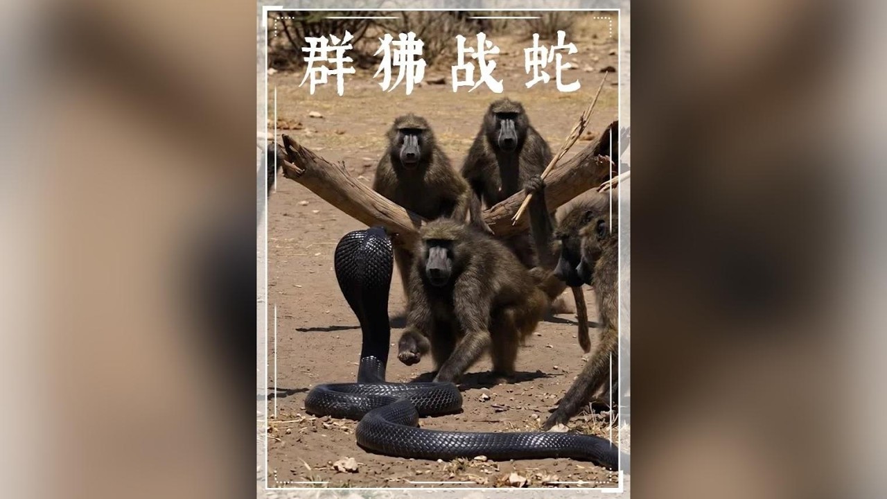 荒野生存實錄：狒狒軍團聯手持棍圍攻眼鏡王蛇，驚心動魄的史詩級防禦戰 #動物世界 #狒狒 #眼鏡王蛇