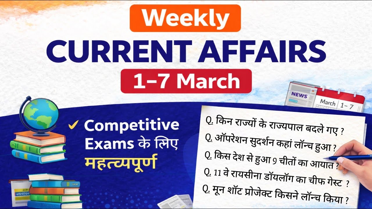 Weekly Current Affairs 1–7 March 2026 | महत्वपूर्ण करेंट अफेयर्स MCQ | सभी परीक्षाओं के लिए