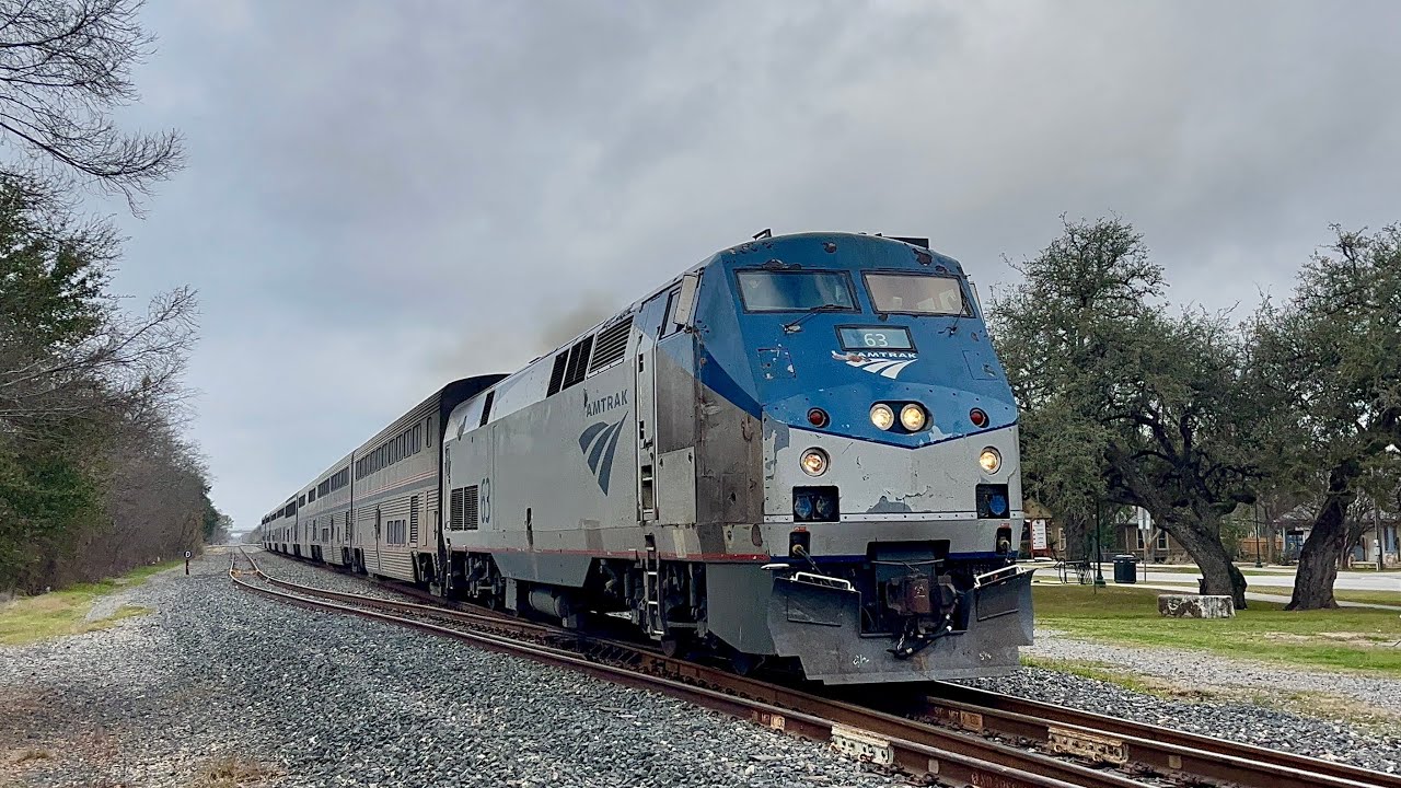 Amtrak P42DC 63 w/ Beautiful K5LA Leads Northbound Texas Eagle #22 Train In Buda, Texas