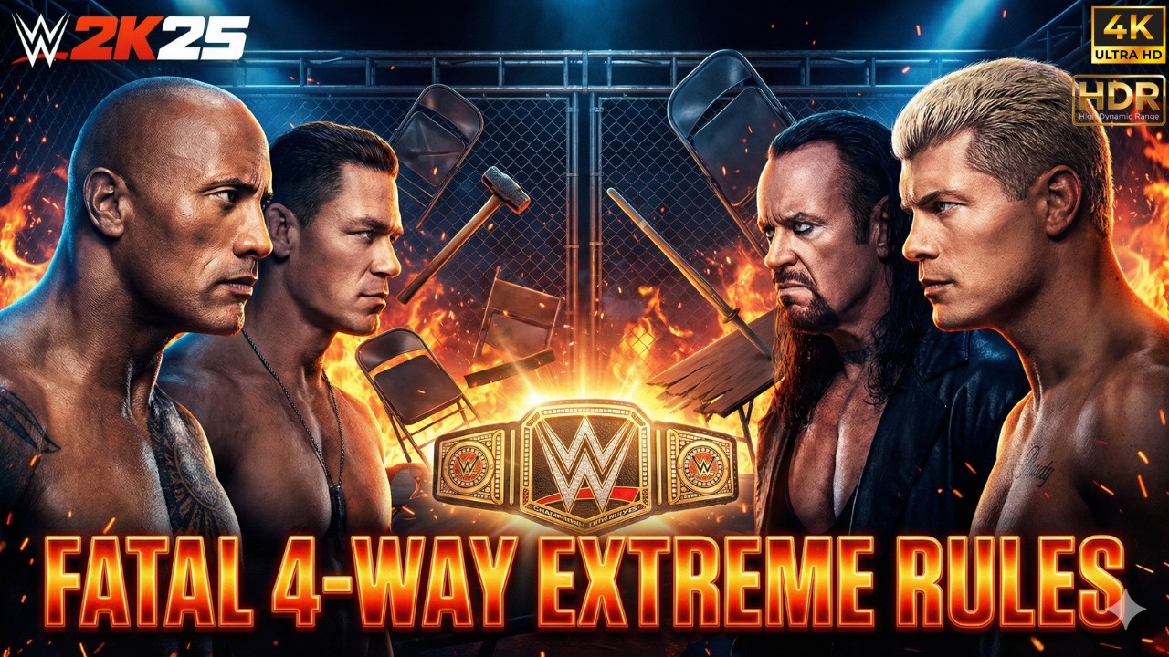 Rock vs Cena vs Cody vs Undertaker 🔥 Fatal 4-Way Championship WAR | WWE 2K25 4K HDR