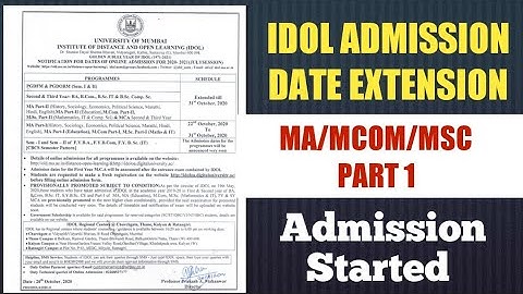 IDOL ADMISSION DATES EXTENDED | MA/MCOM/MSC Part 1 Admission Begins | Ashish Sir
