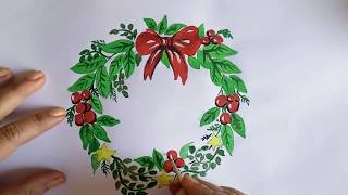 wreath christmas card watercolor tutorial painting holiday making idea greetings