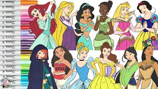 Disney Princess Coloring Book Compilation Official Princesses Ariel Moana Aurora Tiana Snow Mulan screenshot 3