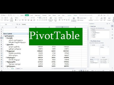 PivotTable - გამოყენება და სორტირება