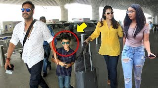 Ajay Devgn With Kajol \& Children Son Yug \& Daughter Nysa Spotted At Mumbai Airport