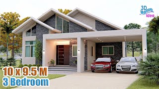 SMALL HOUSE DESIGN | 10 X 9.5 meters | 3 bedroom Pinoy House