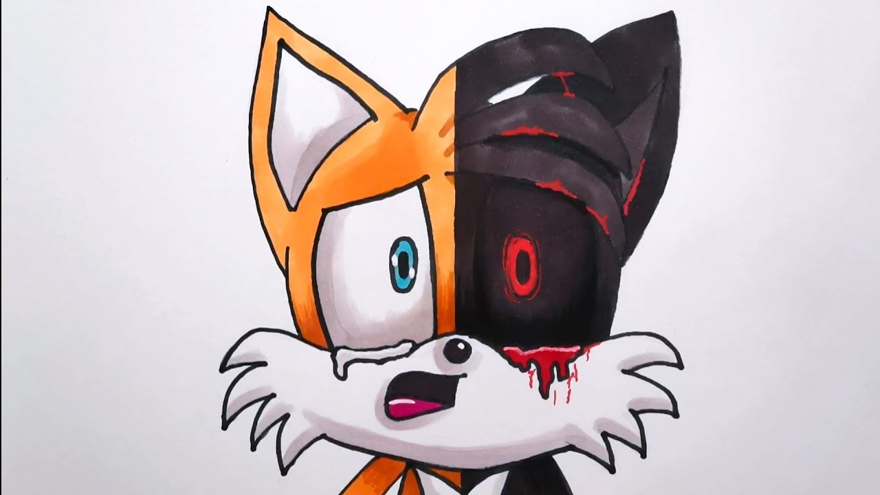 How to draw Tails - FNF: Tails' Halloween - Sketchok easy drawing guides