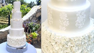 Decorating a 5 Tier Wedding Cake Rosettes 🍰 Spring or Summer Wedding cake #weddingcakedecorating