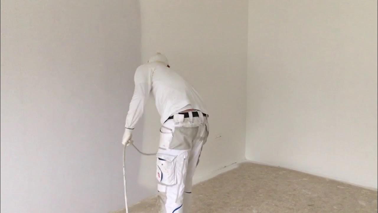 Ein Zimmer in 635min streichen. So gehts! Airless Farbe spritzen. Rauhfaser streichen. YouTube
