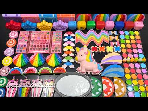 RELAXING WITH UNICORN VS COLORFUL SLIME ! Mixing MAKEUP, CLAY & Glitter into GLOSSY Slime !!!
