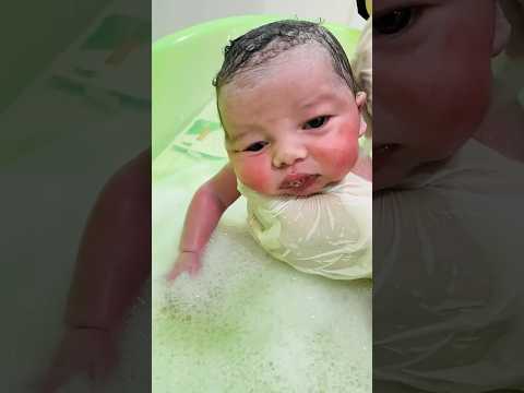 cute first bath