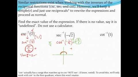 Evaluating reciprocal inverse trig expressions without a calculator