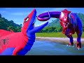 ALL BIG RED SPIDER-MAN DINOSAURS vs HERBIVORE CLAN ON DESERT -Jurassic World Superhero Dinosaur Show