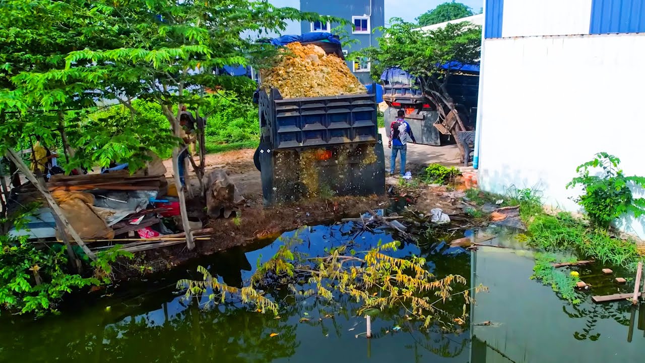 First Start wonderful Project .! Landfilling Delete Pond By Skills Dozer With Dump Truck 5Ton