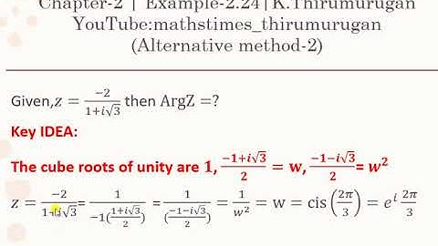Class 12|Example-2.24|Alternative method-2|If 𝑧=(−2)/(1+𝑖√3) then ArgZ=?|K.Thirumurugan