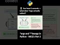 Python MCQ Lecture 14 - Quiz Part 2 - *args and **kwargs in Python | DVT101