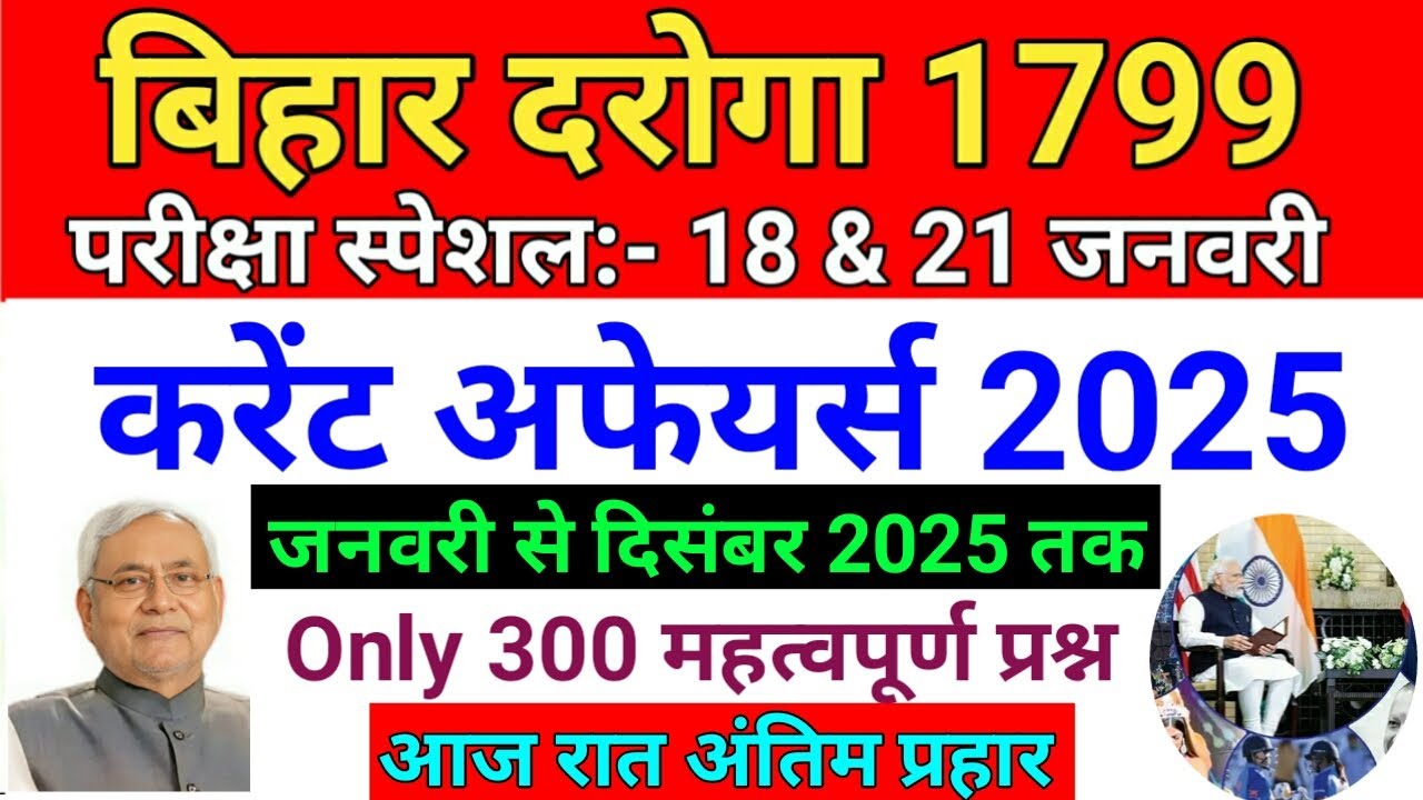 Bihar Daroga Current Affairs January to December 2025 Last One Year 500 Important Question