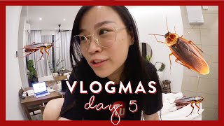 VLOGMAS DAY #5 | daily skincare, the ULTIMATE cockroach battle & homemade iced caramel matcha latte