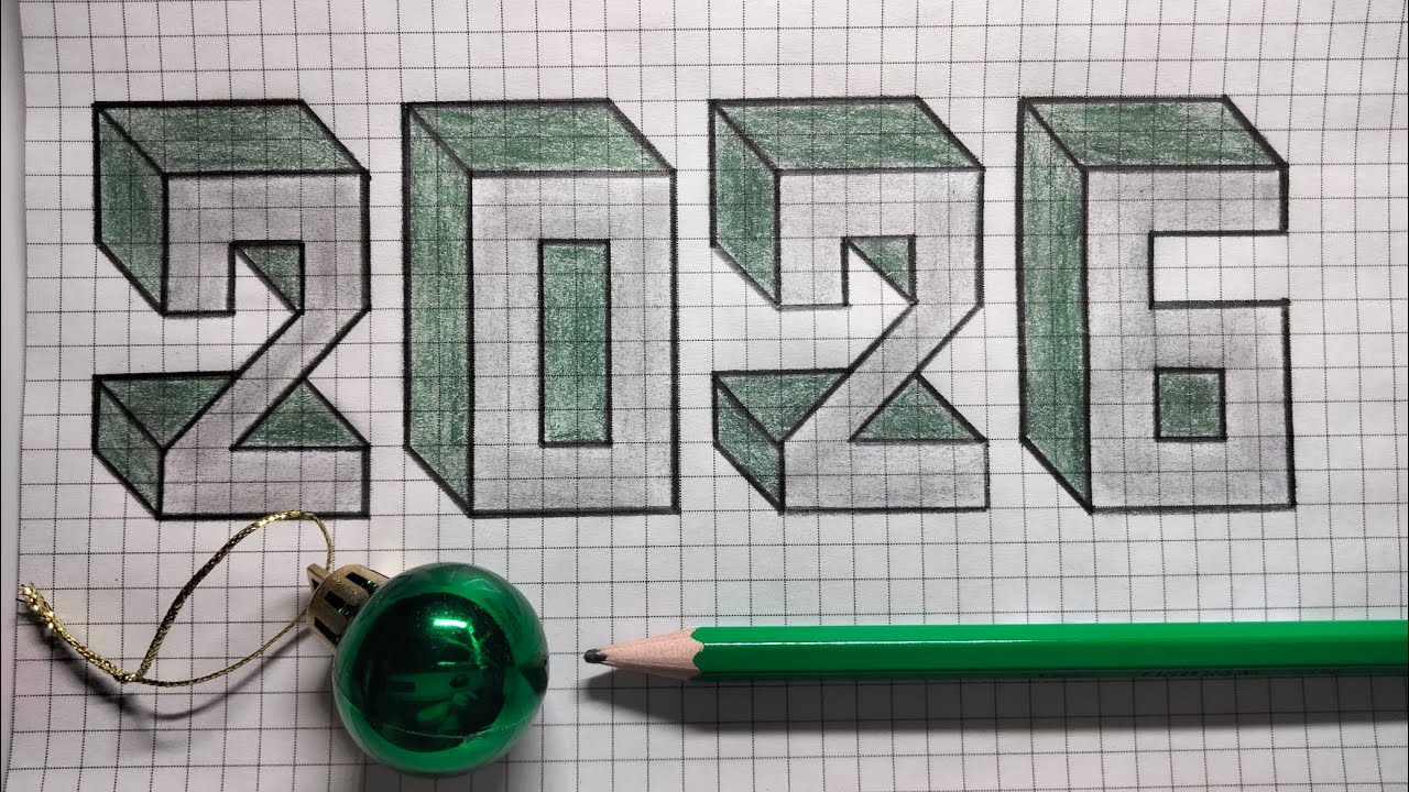 2026 3d drawing. How to draw 2026 Numbers? 3d Drawing 2026 in 3D. Happy New Year. Merry Christmas