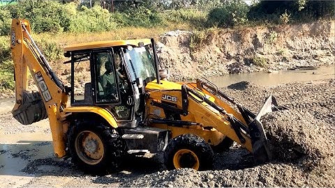 JCB Working Video - JCB Backhoe Loader Making Dam in River Area