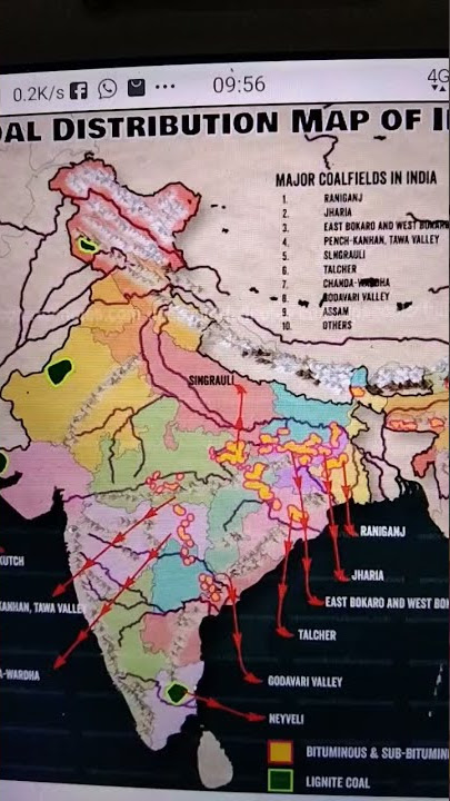 Coal distribution map of India ,,,Bharat me koyla ka utpad ,,,on map.