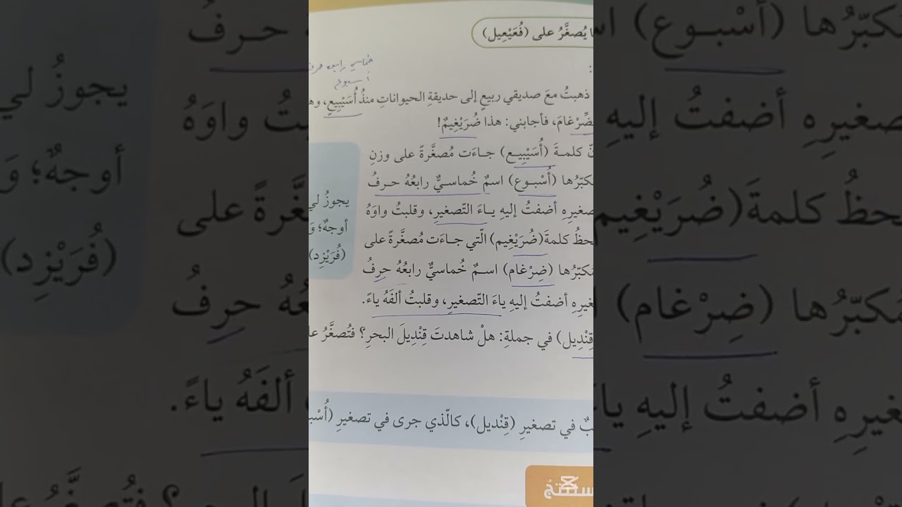 اللغة العربية الصف الثاني عشر .. شرح درس التصغير ( الجزء الثالث )