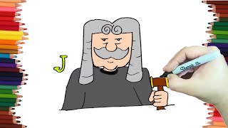 How to Draw a JUDGE - Easy step-by-step drawings with the letter J