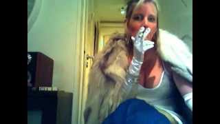Smoking With Holder In White Fur & Satin Gloves...