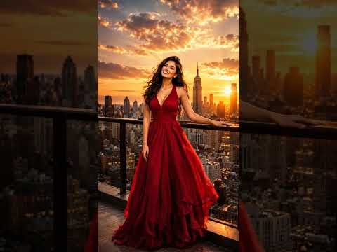 Sunset Elegance ✨ | Indian Beauty in Red | Cinematic Fashion #Shorts