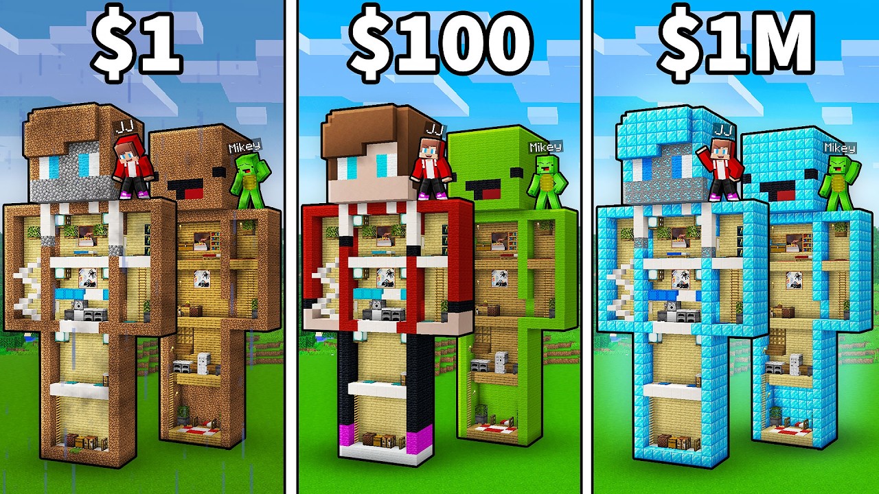 JJ and Mikey: From POOR To RICH Statue Challenge in Minecraft - Maizen