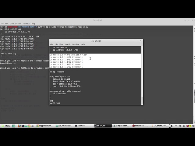 Python NAPALM Arista EOS Configuration management| replace rollback compare commit| Part 35|