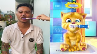 Ba Xí Muội bắt chước mèo Tom Đánh Răng 🐱❤️ Muội Vlog - bắt trend