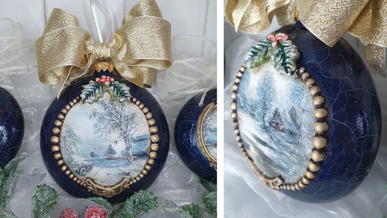 Winter Medallion Christmas Decoupage🎄Decorated Bauble🎇 