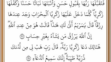 سورة آل عمران - من الآية 37 إلى الآية 38 - بصوت القارئ خليفة الطنيجي - رواية حفص عن عاصم