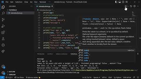 Introduction to Python Programming: Displaying variable data using the print function, sep and end.